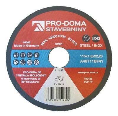 Kotouč řezný ocel nerez PRO-DOMA – 115 × 1,5 mm