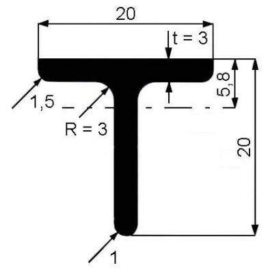 Profil T 20 x 20 x 3 mm válcovaný