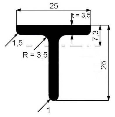 Profil T 25 x 25 x 3,5 mm válcovaný